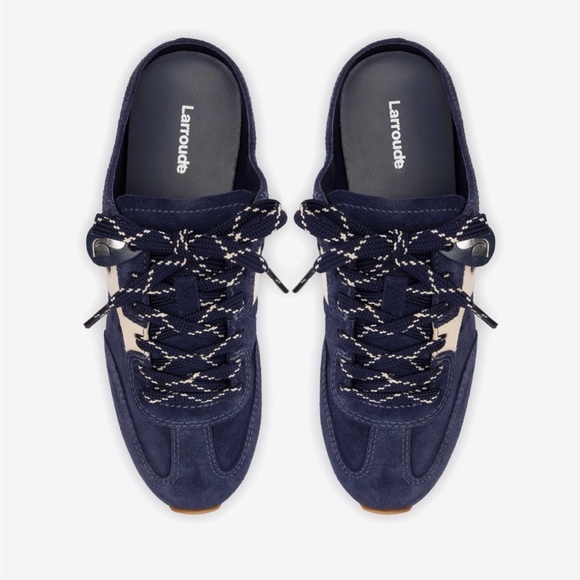 NWOT Larroudé Stella Mule In Navy Suede and Ivory Leather - Picture 1 of 6